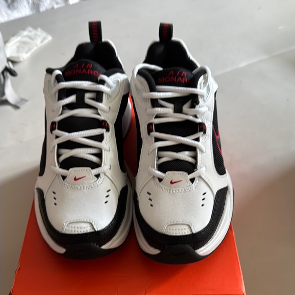 Nike Men’s Air Monarch IV White and Black with Red